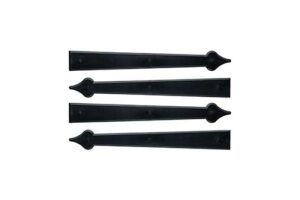 This is an image of exterior decorative hardware for a garage door. These are spade hinges.