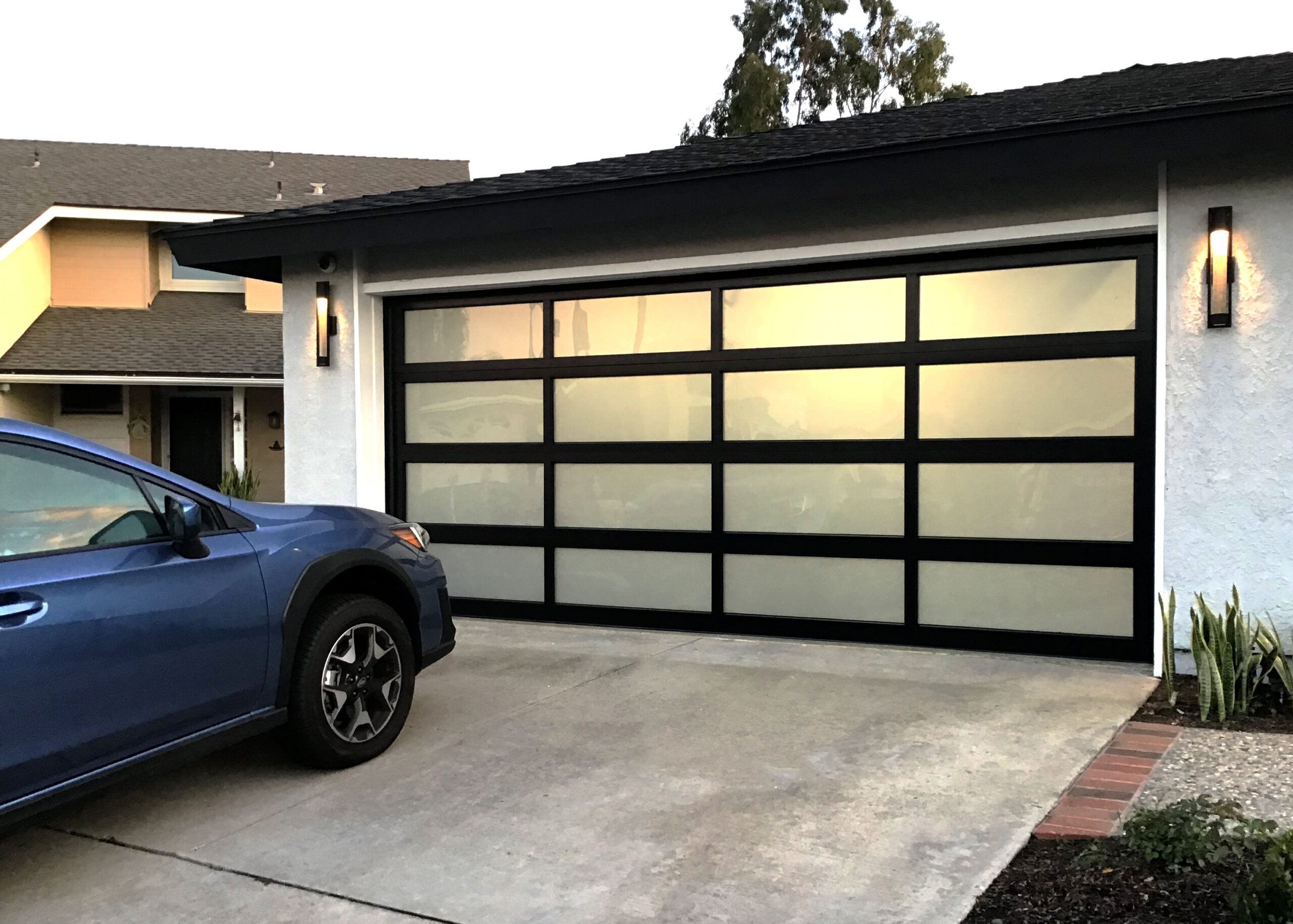 Black Fullview Frosted Glass Garage Door Install In Dana Point CA