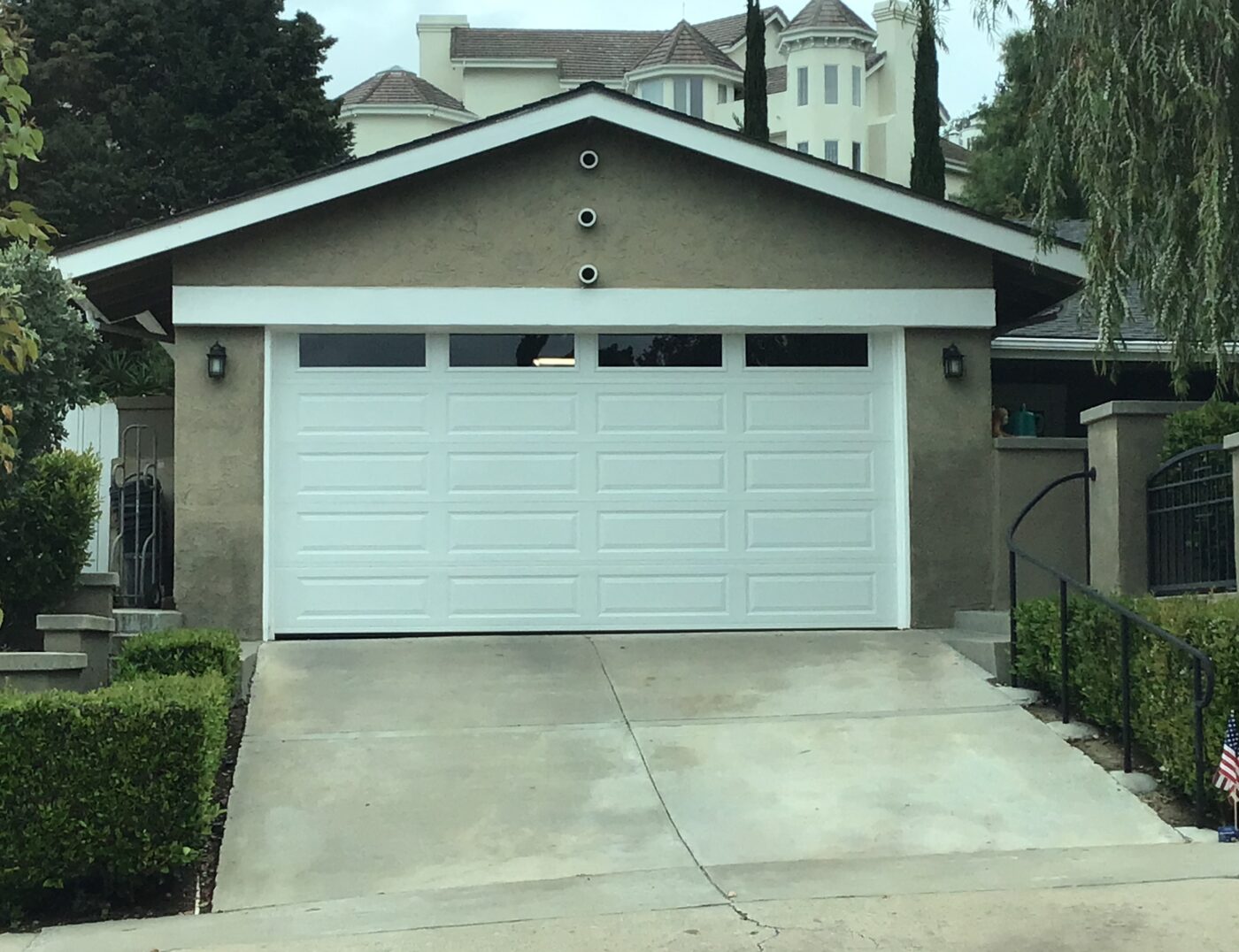 after garage door install in San Juan Capistrano-white steel with windows