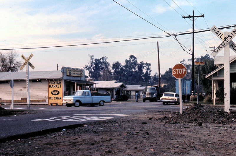 Villa Park in 1965 with pickup truck and Villa Park Market