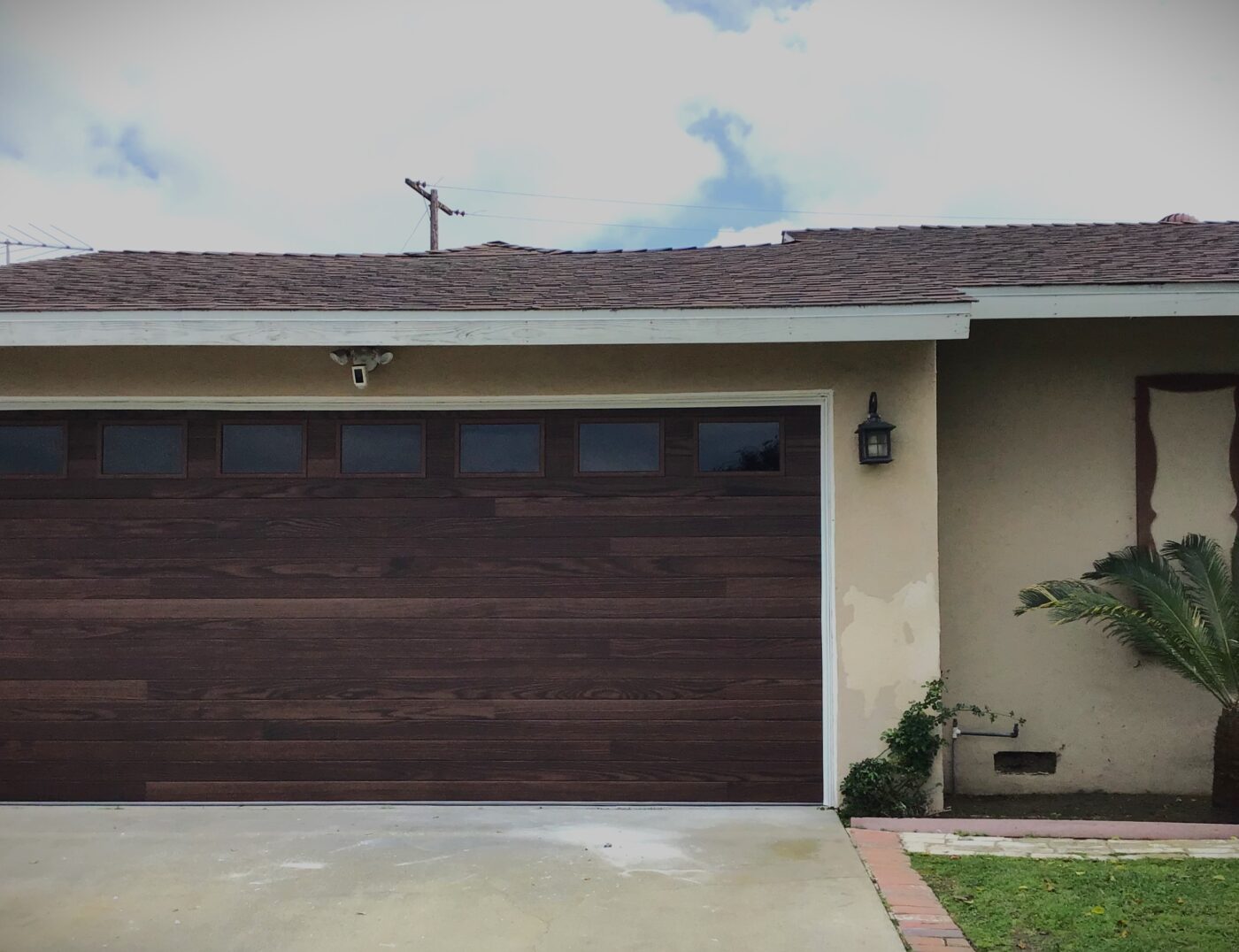 dark oak planks garage door installation after photo in Garden Grove