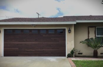 dark oak planks garage door installation after photo in Garden Grove