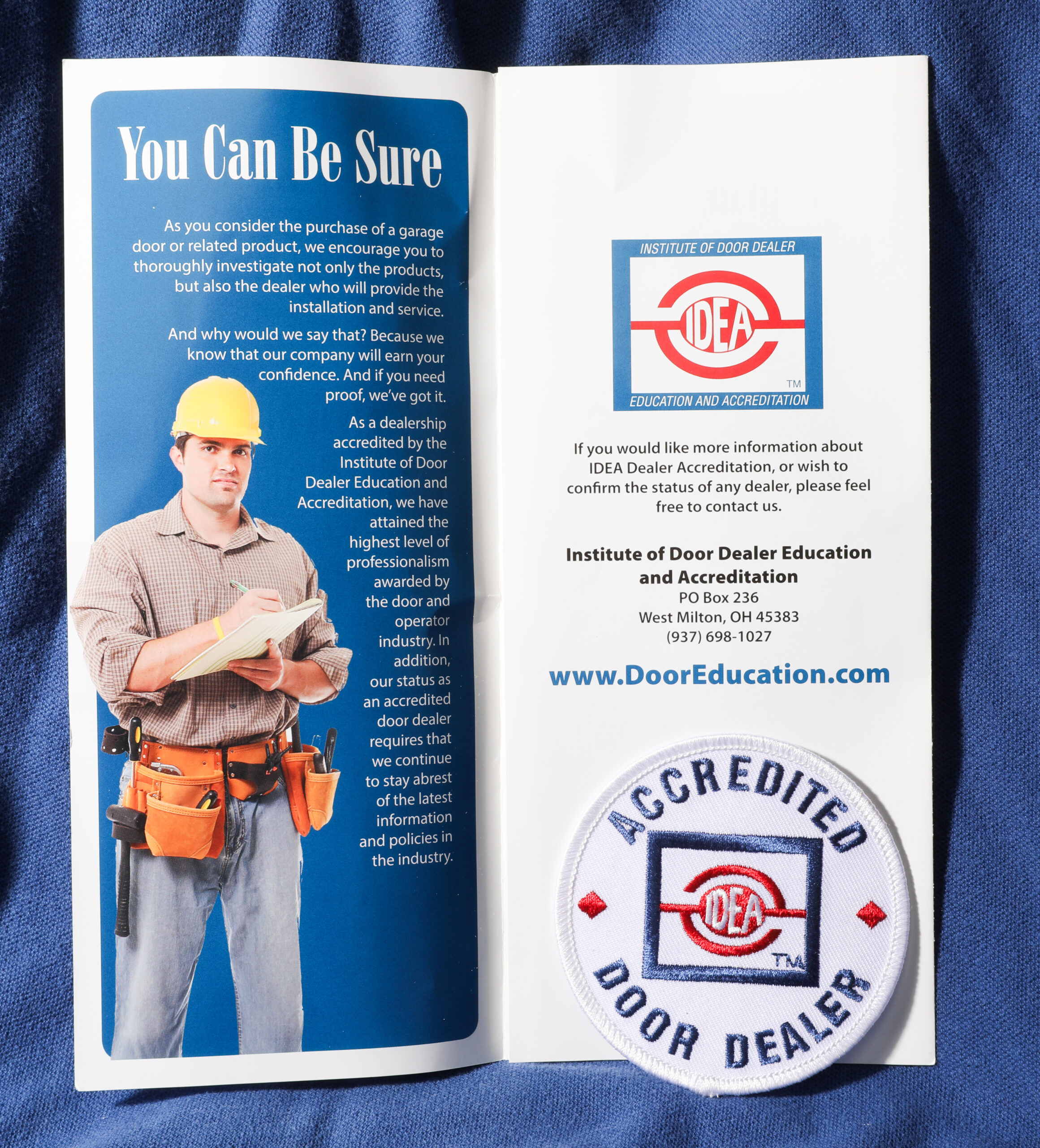 Inside of International Door Association Brochure & Our Patch