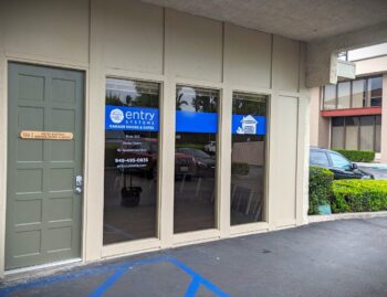 Front door and window of Entry System's Tustin showroom