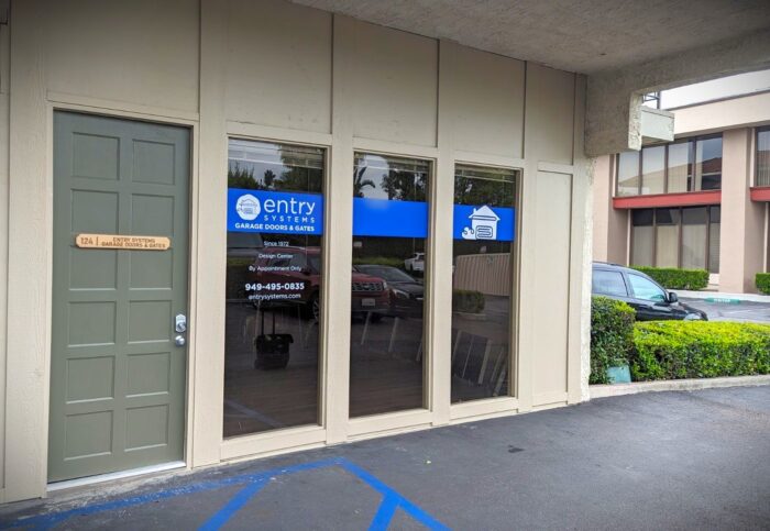 Front door and window of Entry System's Tustin showroom