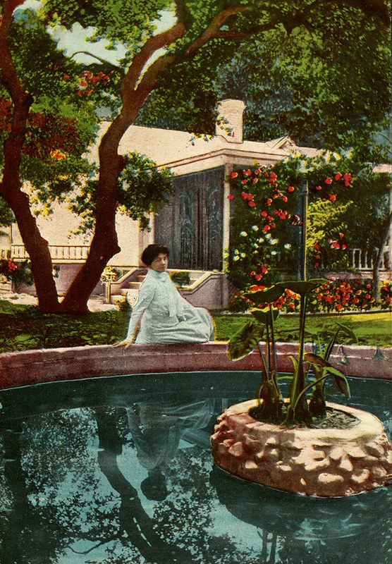 Actress Madam Helena Modjeska at Arden in front of pool