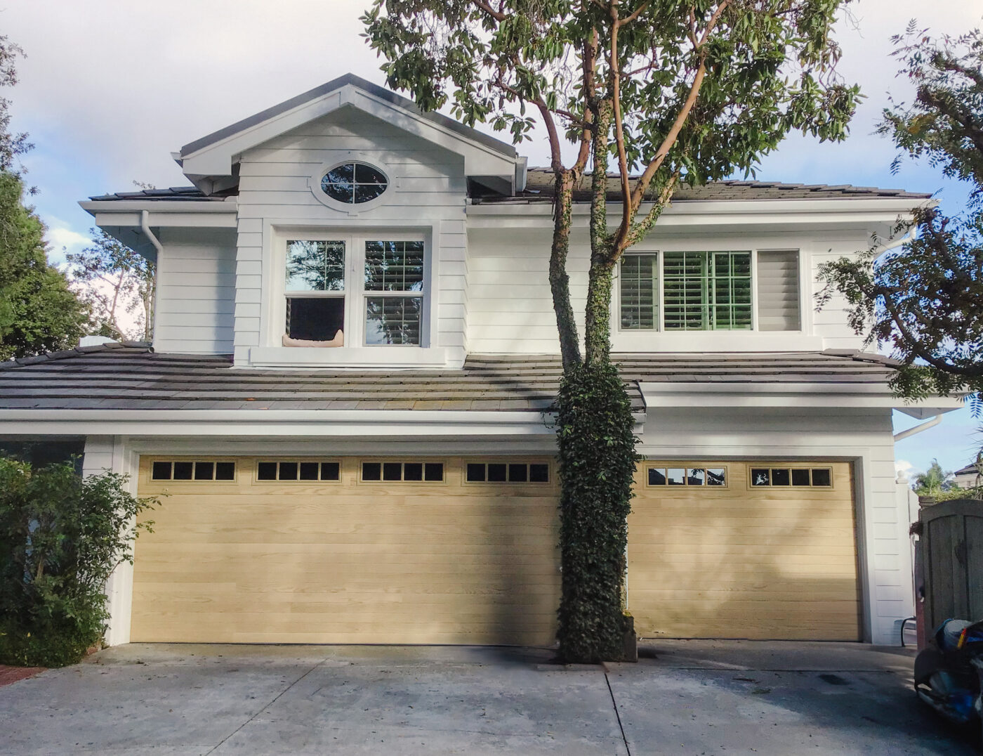 natural oak planks garage door with windows upgrade