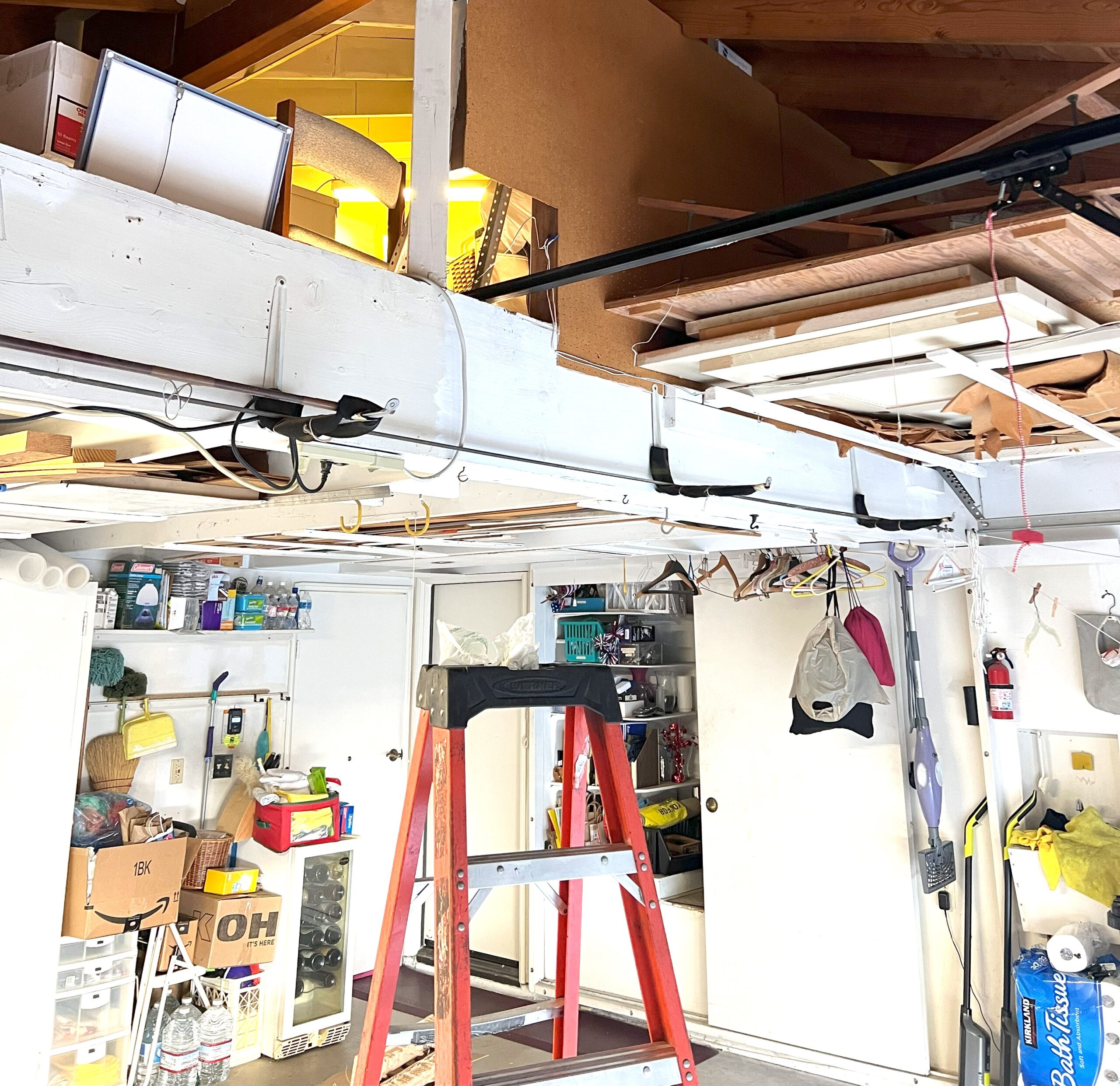 garage door in the attic shot from below