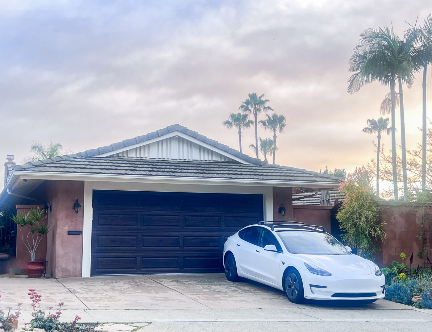 faux wood walnut garage door with no windows
